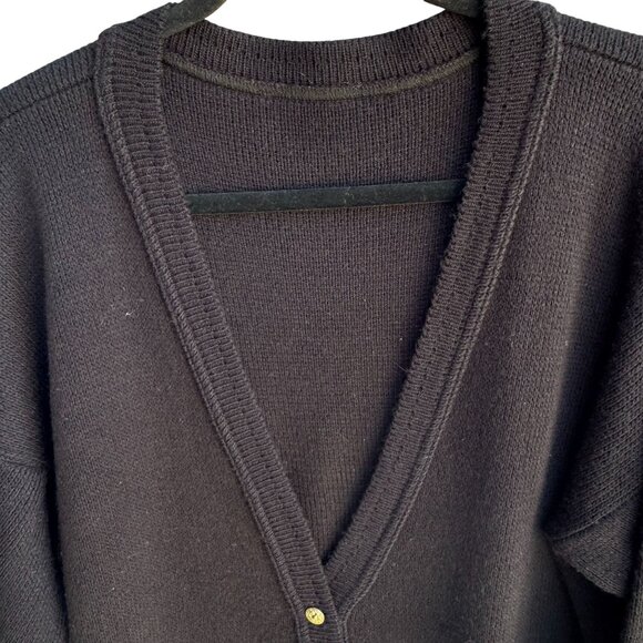 College Point Vintage Black Knit Gold Button Pockets Oversized Cardigan Sweater - Picture 6 of 7